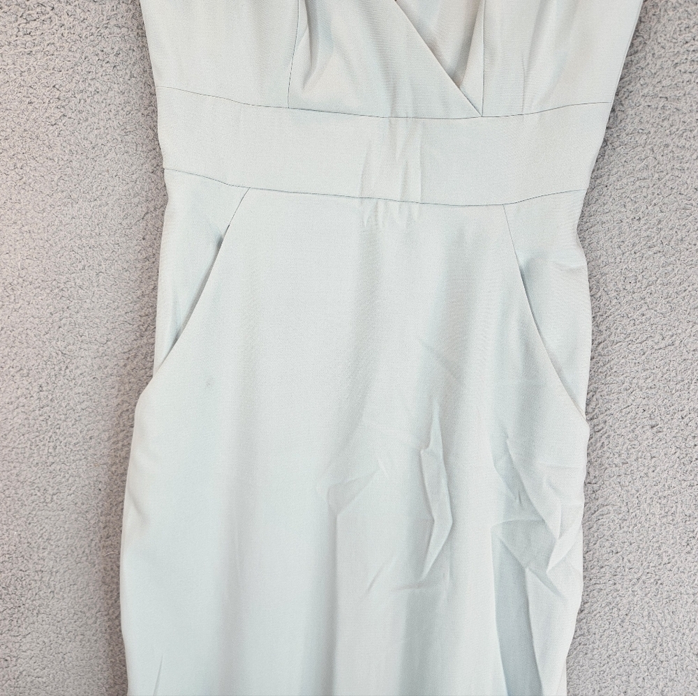 After Six Maxi Dress Womens Sz 10 Willow Green Crepe Pockets Cross Over Front - Picture 4 of 13